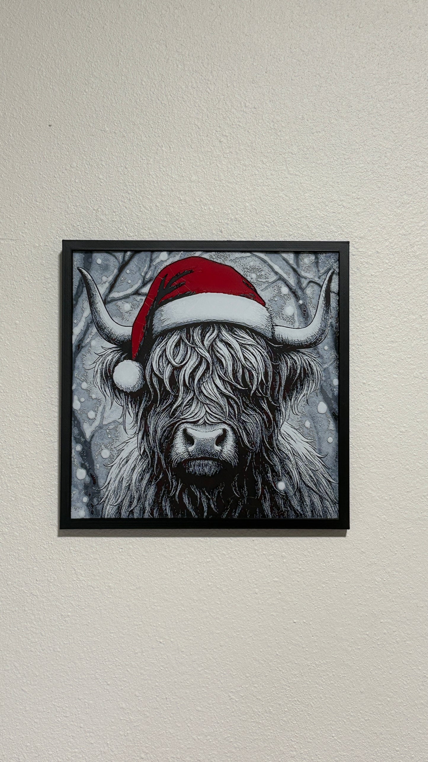 Santa Highland Cow — HueForge Layered Art Print