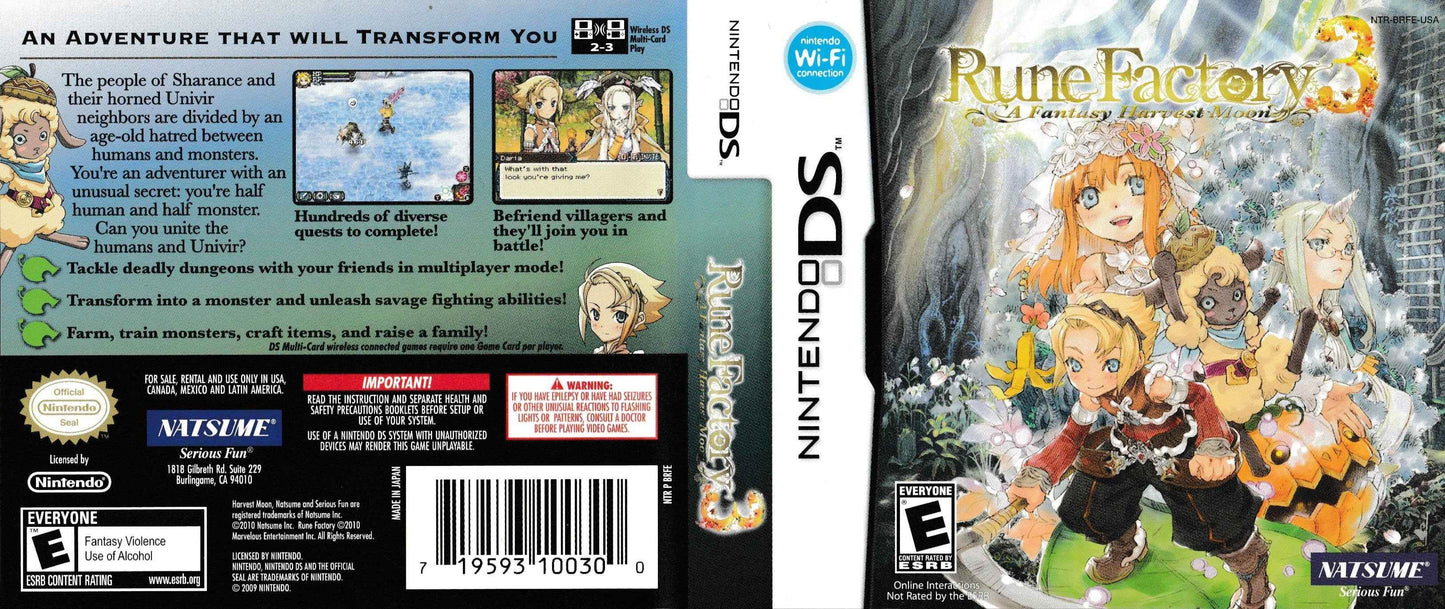 Rune Factory 3 A Fantasy Harvest Moon Cover Art - WOI Solutions