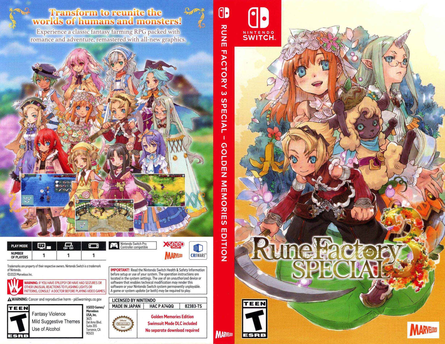 Rune Factory 3 Special Golden Memories Edition Cover Art - WOI Solutions