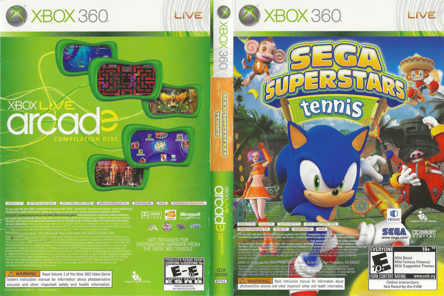 Sega Superstars Tennis Xbox Live Arcade Compilation Disc Cover Art - WOI Solutions