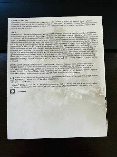Batman Arkham City for PS3 Manual Only Cover Art - WOI Solutions