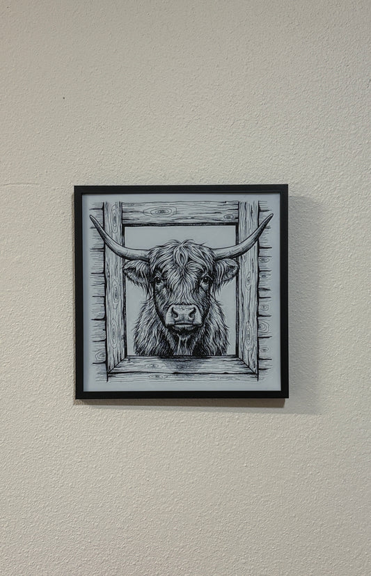 Highland Cow in Barn — HueForge Layered Art Print