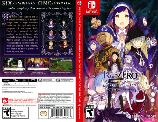 RE Zero - Starting Life in Another World - The Prophecy of the Throne - Day One Edition