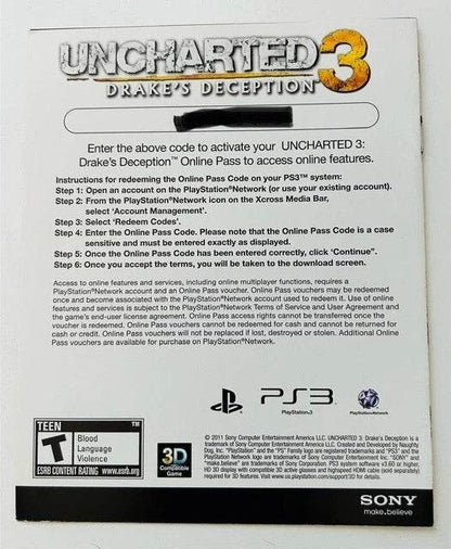Uncharted 3 Drake's Deception For PS3 Manual Only Cover Art - WOI Solutions
