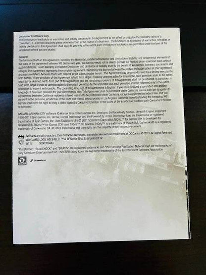 Batman Arkham City for PS3 Manual Only Cover Art - WOI Solutions